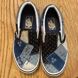 Vans Little Girls Slip Ons. Size 13 Blue Denim patch print.